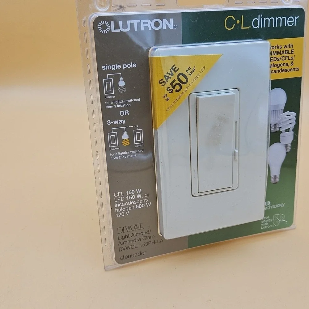 LUTRON CL DIMMER LIGHT ALMOND SINGLE POLE OR 3-WAY DVWCL-153PH-LA NEW & SEALED